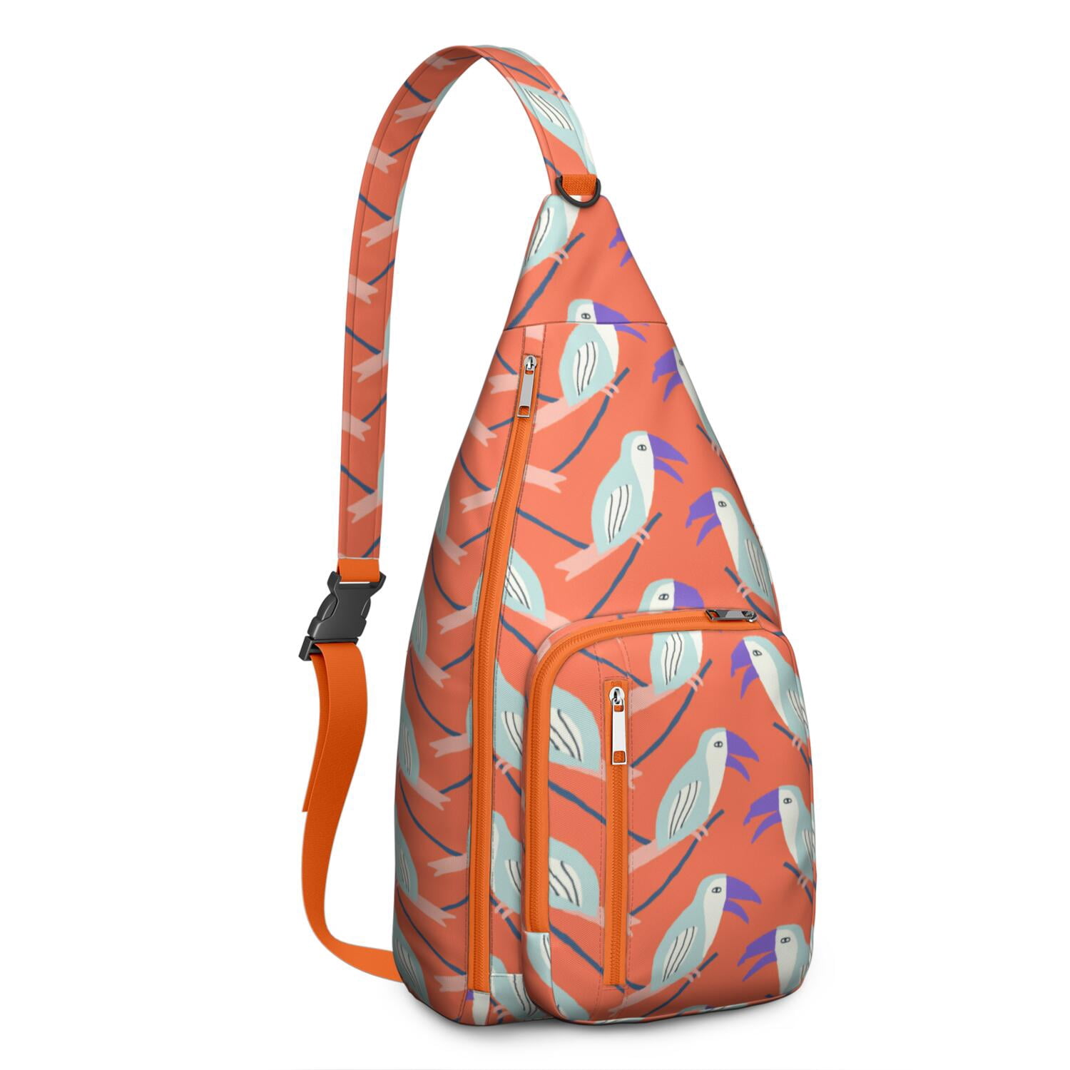Embroidered Colorful Backpack Purse Black Sling Bird Floral Geometric, 9x11x5 Colorful Tropical Bird Sling Backpack, Floral Hummingbird  main image 3