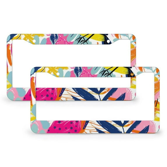 Tropical Bird Toucans Palm Leaves Boho Design License Plate Cover 2 PCS Tropical Bird Toucan Customized Decor Car Tag for Men/Women 2 Holes Quality Aluminum Metal License Plate Frames