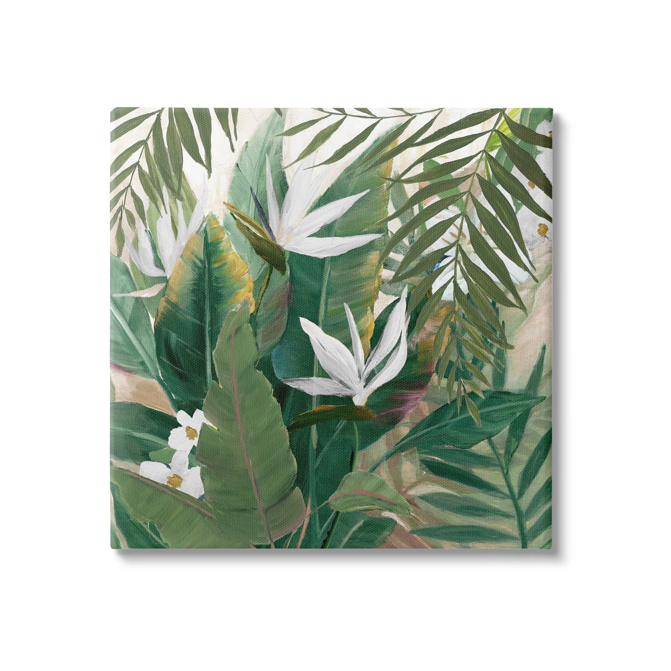 Tropical Green and White Botanical Canvas Wall Art, 17" x 17"