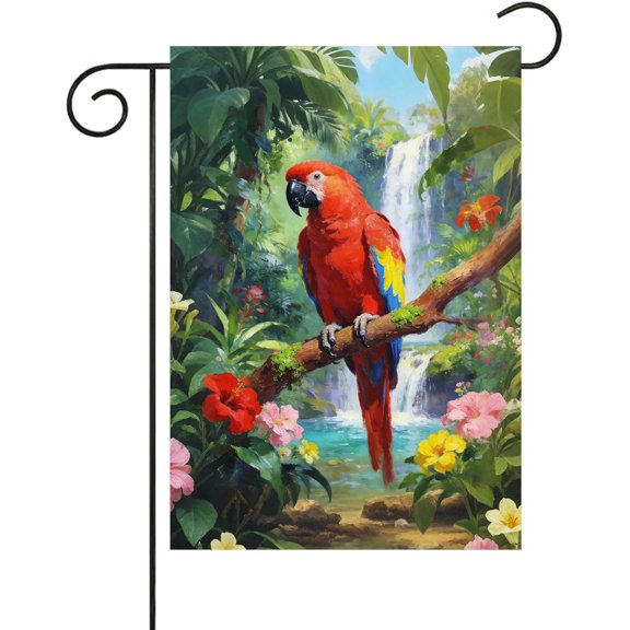 Tropical Birds Parrot Macaw Garden Yard Flag, Double Sided Outdoor Decorative Welcome Banner, 12 x 18 Inch for Home Lawn Patio