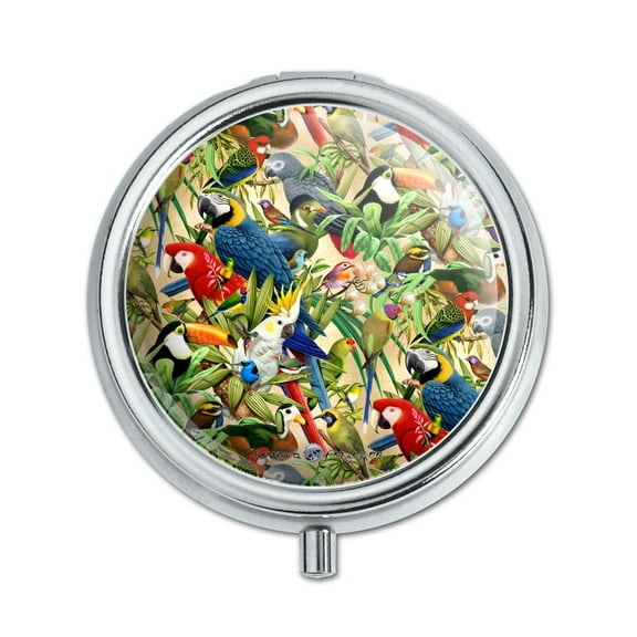 Tropical Birds Parrot Macaw Toucan Pattern Pill Case Trinket Gift Box