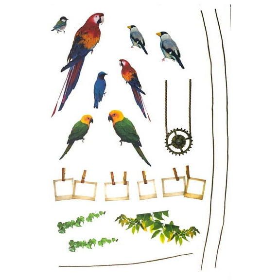 Tropical Birds and Parrots Style Easy Peel and Stick DIY Wall Decal Adhesive Sticker for Home, Office, Workplace, Spa, Nail Salon, Beauty Salon, Nursery, Playroom and Classroom Decor