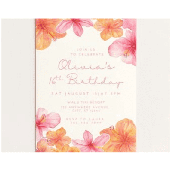 Tropical Birthday Invitation Template Hibiscus Floral Party Invite Summer Luau For Girls Print Poster