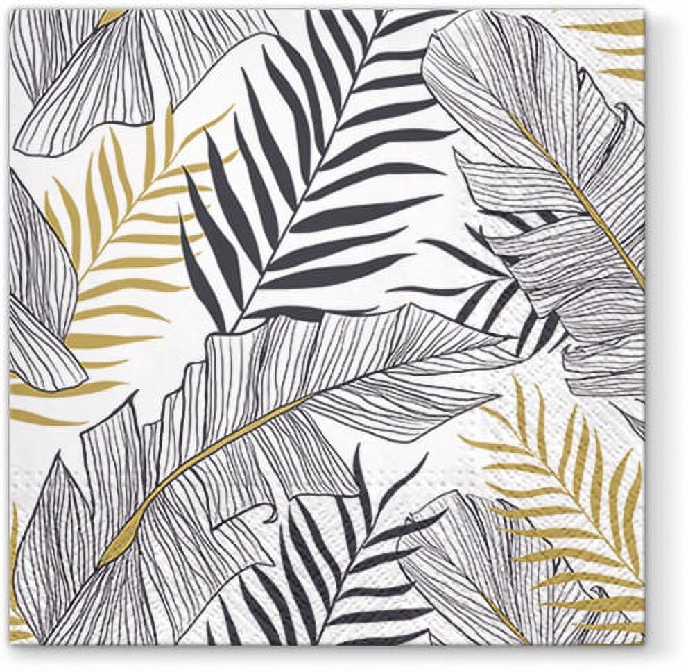 Tropical Black and Golden Leaves - Decorative Floral Lunch Paper Napkins 40pcs - Perfect for Decoupage, Exotic Party, Birthday, Special Occasions, Weddings