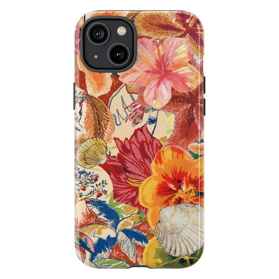 Tropical Bloom Phone Case – Colorful Floral & Seashell Design, Protective Hard Shell Phone Cover Compatible with iPhone 16, 15, 14, 13, 12, 11 Pro Plus Max Mini