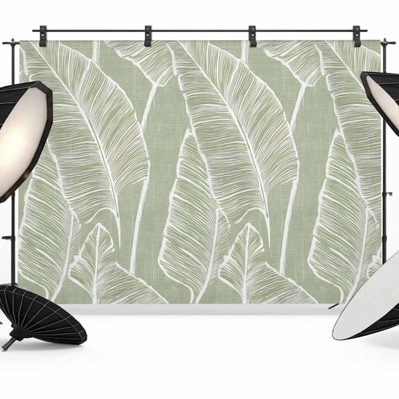 Tropical Bloom Silhouettes Backdrop for Photoshoot, Photography Photo Studio Background Wall Backdrop, Green Palm Leaf Back Drop Banner Panel for Portraits Wedding Party Live Streaming Decor 12x8Ft