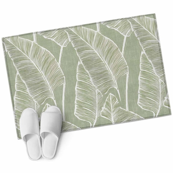 Tropical Bloom Silhouettes Bathroom Mat 2x3 FT, Non Slip Small Kitchen Mat, Green Palm Leaf Washable Soft Backed Front Door Throw Rug Non-Shedding Indoor Outdoor Doormat for Entryway Sink