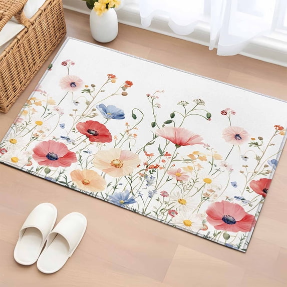 Tropical Bloom Silhouettes Bathroom Rug Washable 2x3 Entryway Rug Non Slip Colorful Spring Floral Front Door Mat Low Pile Indoor Doormat Throw Floor Carpet for Kitchen Bedroom Entrance