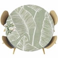 thumbnail image 1 of Tropical Bloom Silhouettes Fitted Tablecloth with Elastic Edged, Round Table Cloth for Dining Table, Green Palm Leaf Waterproof Oil Proof Table Cover for Indoor Outdoor 55"-60", 1 of 9