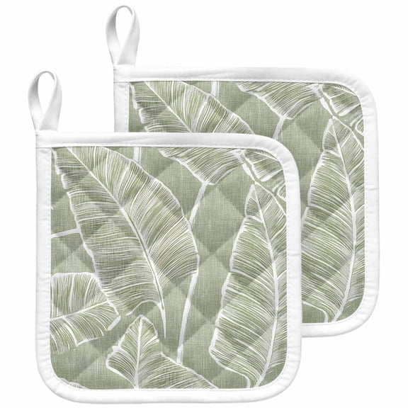 Tropical Bloom Silhouettes Pot Holders for Kitchen Heatproof Potholder, 2 Pack Green Palm Leaf Hot Pads Multipurpose Oven Pads Cloth Potholders Trivet for Cooking and Baking
