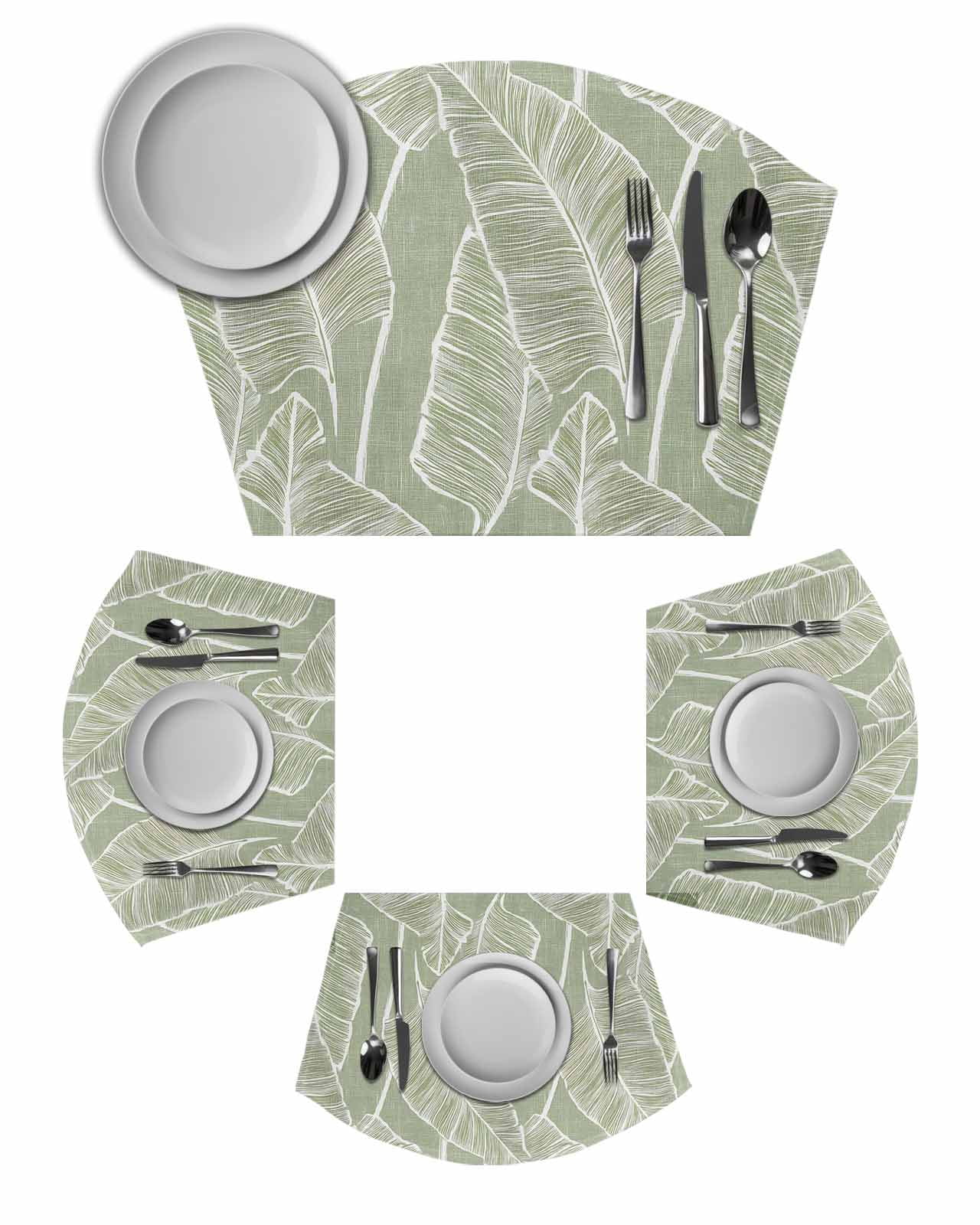 Tropical Bloom Silhouettes Round Placemats Set of 2, Green Palm Leaf ...