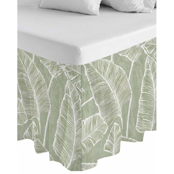 Tropical Bloom Silhouettes Wrap Around Bed Skirts for King Bed 18" Drop, Bed Skirt with Adjustable Elastic Belt Dust Ruffle Bed Valance for Bedroom Hotel Luxury Green Palm Leaf Bed Frame Cover