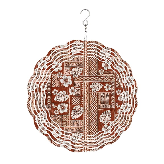 Tropical Blooms Wind Spinner for Garden Yard 8In, Summer Vintage Floral Brown Plaid Farmhouse 3D Stainless Steel Kinetic Hanging Wind Spinners Rustproof Outdoor Decor for Lawn Patio Home
