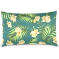 thumbnail image 1 of Tropical Blossom Flowers Velvet Oblong Lumbar Plush Throw Pillow Cover/Shams Cushion Case - 16x24in - Decorative Invisible Zipper Design for Couch Sofa Pillowcase Only, 1 of 5