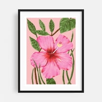 Tropical Blossom - Mixed Media Floral Flowers Tropical Botanical Illustration Pastel Nature Black Framed Wall Art Print 11 x 14 inches