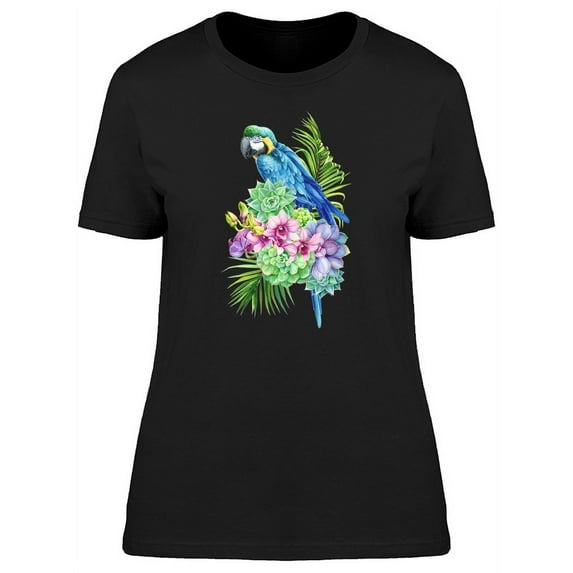 Tropical Blue Bird On Bouquete T-Shirt Women -Image by Shutterstock, Female Large