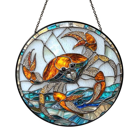 Tropical Blue Damselfish Suncatcher Round Window Panel Ornament Glass