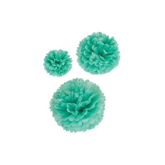 Tropical Blue Pom Poms - Tissue Paper - 3 Pc Set (pm892200371)