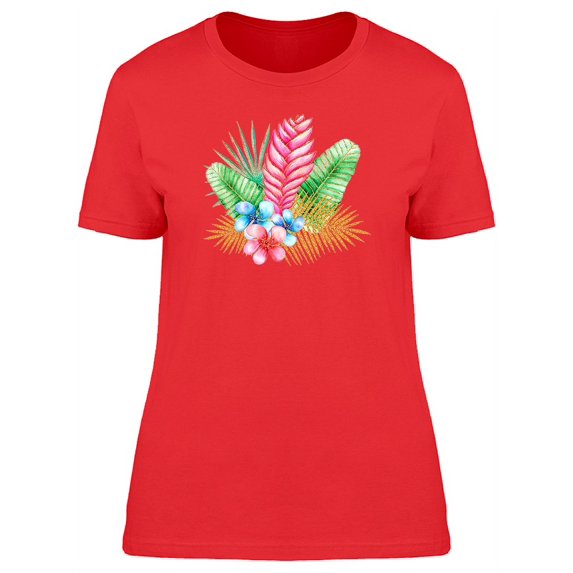 Tropical Blue & Red Plants T-Shirt Women -Image by Shutterstock, Female Large