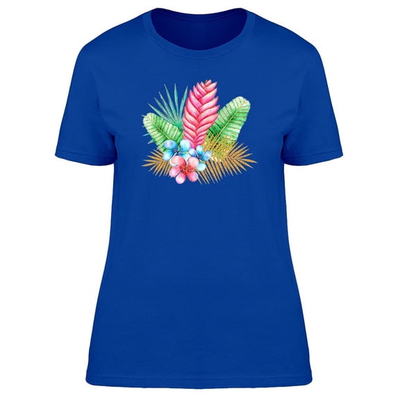 Tropical Blue & Red Plants T-Shirt Women -Image by Shutterstock, Female Medium