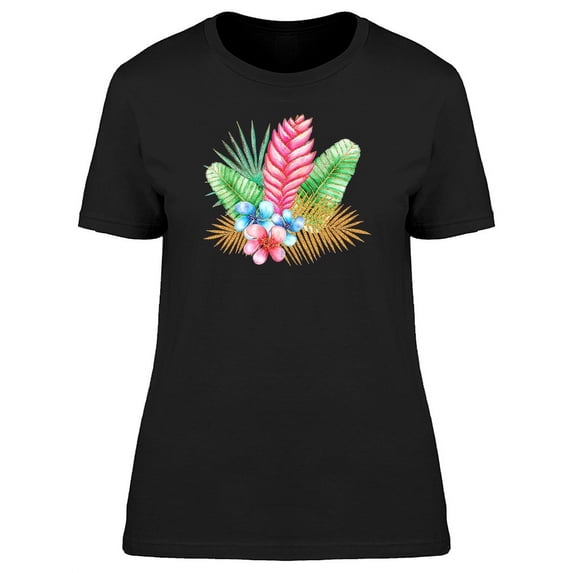 Tropical Blue & Red Plants T-Shirt Women -Image by Shutterstock, Female XX-Large