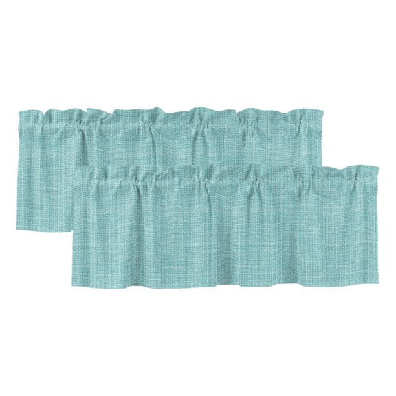 Tropical Blue Solid 2 Panels Kitchen Valance, Minimalist Cloth Mint Blue Linen Texture Rustic Curtains Valances for Small Windows Rod Pocket Window Treatments for Living Room Bedroom 42" W x 12" L