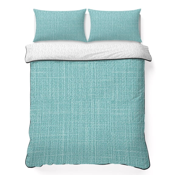 Tropical Blue Solid 3 Piece Quilt Bedding Set with 2 Pillow Shams, Minimalist Cloth Mint Blue Linen Texture Rustic Lightweight Bedspread Coverlet, Soft Breathable All Season Quilt, 68 x 86 Inch