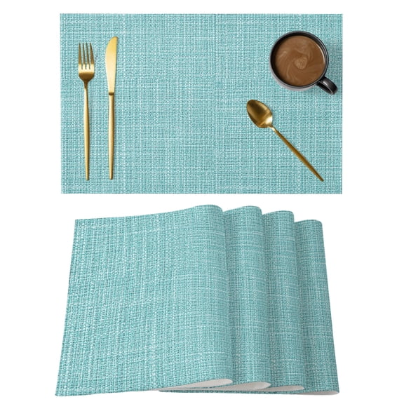 Tropical Blue Solid Cotton Linen Placemats Set of 1, Minimalist Cloth Mint Blue Linen Texture Rustic Washable Table Place Mats Heat Insulating Placemat for Dining Room Kitchen Daily Use 13 x 19 Inch