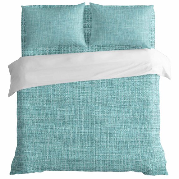 Tropical Blue Solid Duvet Cover Set Queen Size, Minimalist Cloth Mint Blue Linen Texture Rustic 4 Piece Bedding Set with Zipper Closure & Corner Ties Soft Breathable Comforter Cover for Bedroom
