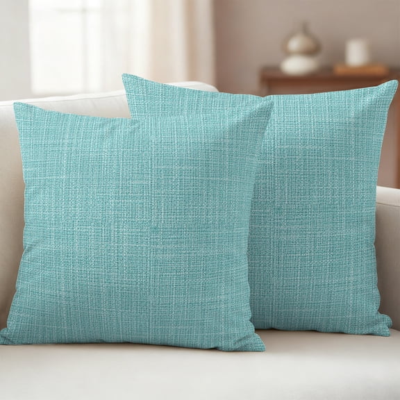 Tropical Blue Solid Pillow Covers 2 Pack Minimalist Cloth Mint Blue Linen Texture Rustic Pillowcase Waterproof Outdoor Throw Pillow Cover for Patio Garden Balcony Decorative Square Cushion 24"x24"