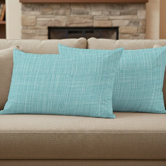 Tropical Blue Solid Pillow Covers Set of 2, Minimalist Cloth Mint Blue Linen Texture Rustic 12x20 Inch Decorative Throw Pillow Covers Soft Pillowcases with Zipper for Couch Sofa Bed Chair