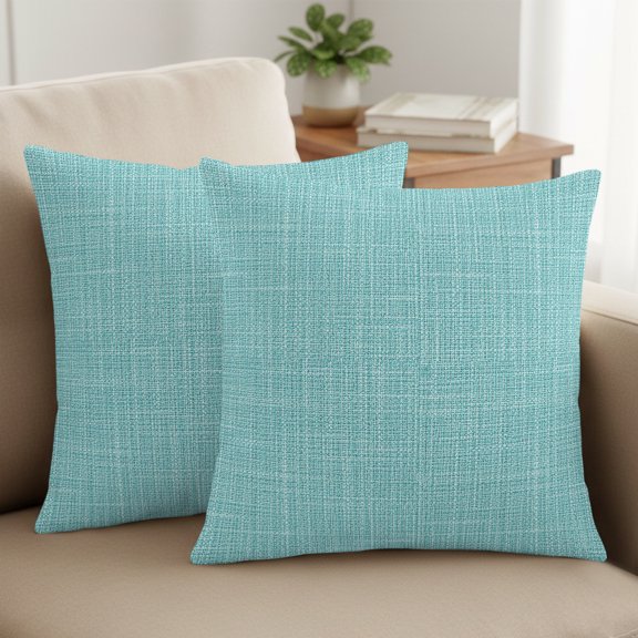 Tropical Blue Solid Pillow Covers Set of 2, Minimalist Cloth Mint Blue Linen Texture Rustic 16x16 Inch Decorative Throw Pillow Covers Soft Pillowcases with Zipper for Couch Sofa Bed Chair