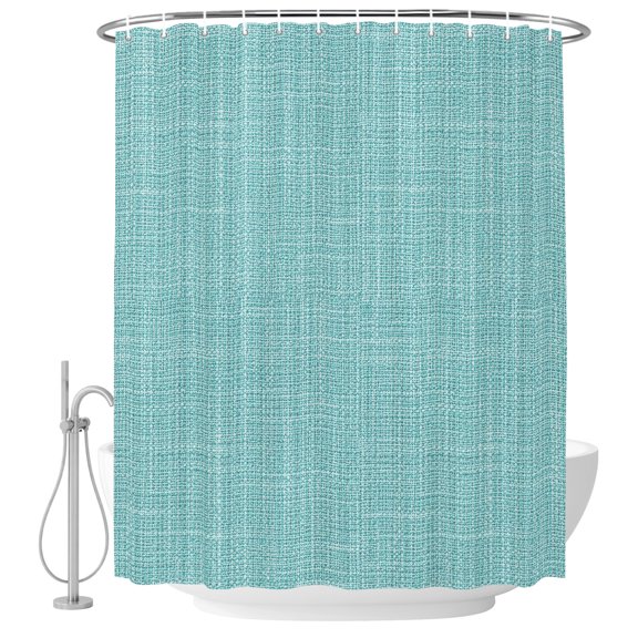 Tropical Blue Solid Shower Curtain for Bathroom, Minimalist Cloth Mint Blue Linen Texture Rustic Waterproof Cloth Fabric Bathroom Accessories Set with 9 Rust Proof Plastic Hooks, 36"x78"