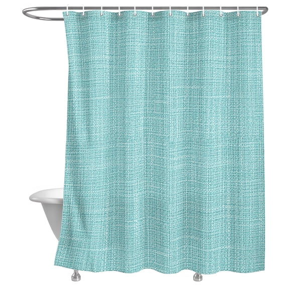 Tropical Blue Solid Shower Curtain, Minimalist Cloth Mint Blue Linen Texture Rustic Lightweight Waterproof Fabric Shower Curtain with Rustproof Grommets for Bathroom Bathtub 72x72in