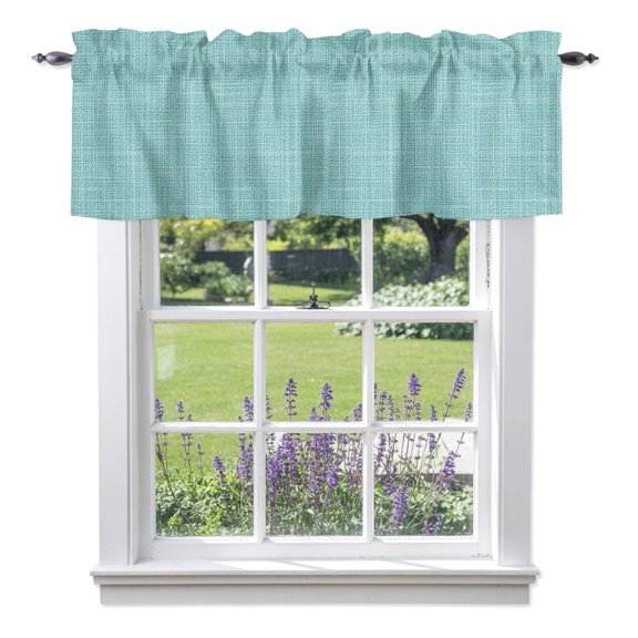 Tropical Blue Solid Valances for Windows, Minimalist Cloth Mint Blue Linen Texture Rustic Rod Pocket Valance Short Window Treatments Curtains for Kitchen Bathroom Bedroom Decor, 54 x 18 Inches