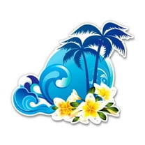 Tropical Blue Wave Vacation Island Aloha - 3" Vinyl Sticker - For Car Laptop I-Pad Phone Helmet Hard Hat - Waterproof Decal