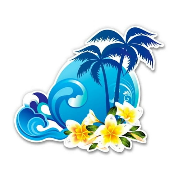 Tropical Blue Wave Vacation Island Aloha - 3" Vinyl Sticker - For Car Laptop I-Pad Phone Helmet Hard Hat - Waterproof Decal