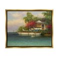 thumbnail image 1 of Tropical Boats Waterfront Scenery Landscape Painting Metallic Gold Framed Art Print Wall Art, 1 of 6