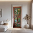 thumbnail image 1 of Tropical Bohemian Painted Door Sticker, Colorful Floral & Palm Tree Door Mural Decal for Beachy Boho Home, 1 of 5