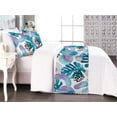 thumbnail image 1 of Tropical Boho Bed Runner Set, Soft Colors Palm Tree Leaves with Memphis Art Ornaments Abstract, Decorative Bedding Scarf & 2 Pillow Shams for Hotels Homes, Queen, Seafoam Lilac Sea Blue, by Ambesonne, 1 of 3