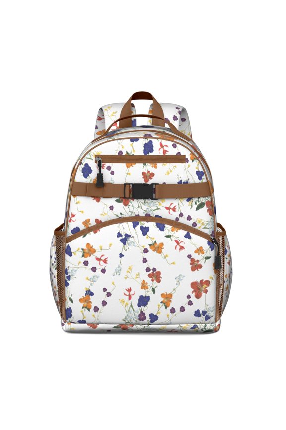 Tropical Boho Floral Print Student Backpack Spacious Adjustable Straps Chest Buckle Lightweight Durable Bookbag for Student and Students Daily School Use