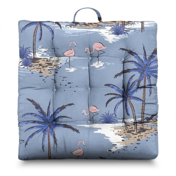 Tropical Boho Meditation Cushion for Adults - Thick & Supportive Square Floor Pillow with Hawaiian Island Design, 22x22 Inch Oversized Zabuton for Yoga & Lounge