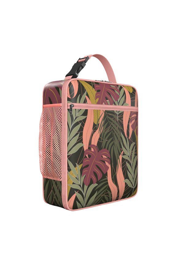 Tropical Boho Summer Beach Insulated Lunch Bag – Tropical Floral Hawaiian Print Jungle Leaves Exotic Floral Hawaiian Hibiscus Botanical Jungle Leaves Summer Hawaiian Palm Leaf Resort Tote