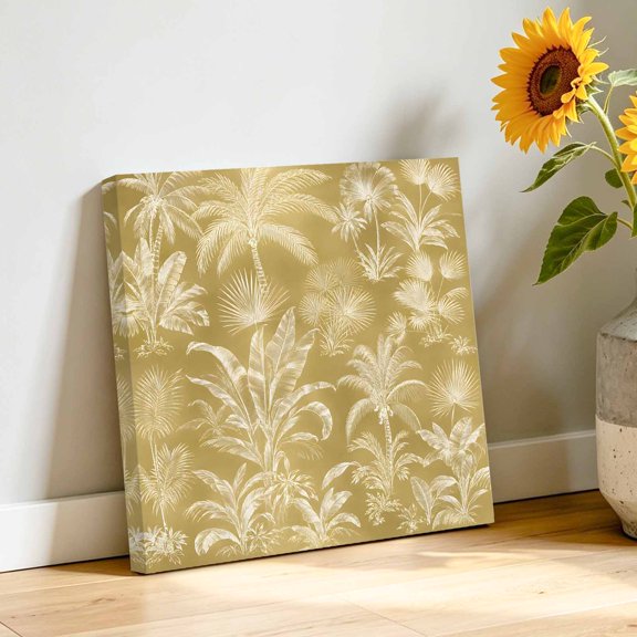 Tropical Botanical Canvas Wall Art, Gold Palm Frond Banana Leaf Monstera Stems Pictures Wall Decor Wooden Framed Artwork Art Prints for Living Room Hallway Bedroom Office 8"x8"