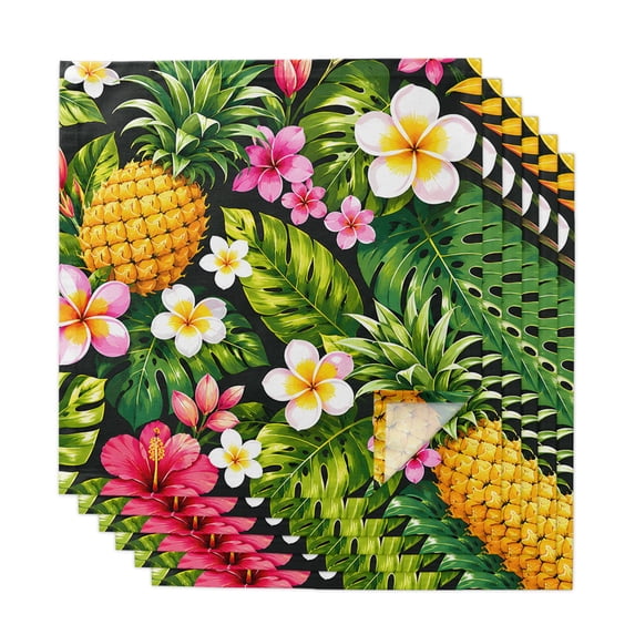 Pneapples Tropical Botanical Cloth Napkins, Summer Monstera Leaf Pineapples ...