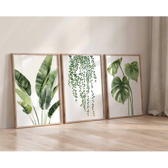 Tropical Botanical Green Leaf Minimalist Home Decor Set 3 Unframed Paper Print 8x12