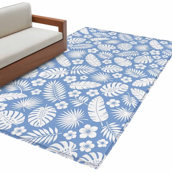 Tropical Botanical Kitchen Runner Rug 2.7x5 Washable Runners for Hallway Non Slip Monstera Palm Banana Leaves Flowers Blue Large Area Rug Indoor Floor Carpet for Bathroom Entryway Bedroom Living Room