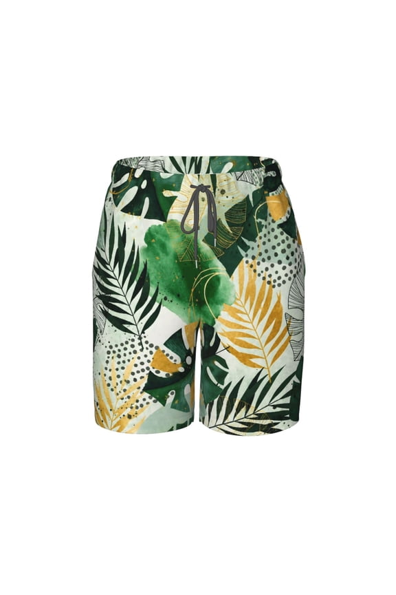Tropical Botanical Leaf Beach Pants Lightweight Teen Shorts with Mesh Lining and Drawstring