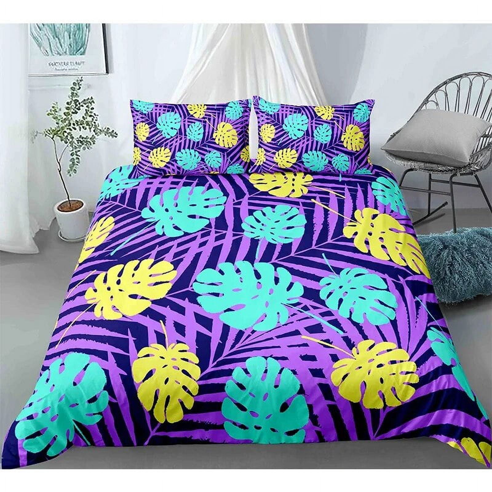 Tropical Botanical Leaves Duvet Cover Green Palm Leaves Polyester