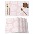 thumbnail image 1 of Tropical Botanical Placemats Set of 12 Monstera Leaves Summer Pink Place Mats Indoor Wipeable Table Mats Washable Cloth Dining Table Placemats for Kitchen Holiday Party Home Decor 13x19 Inch, 1 of 9